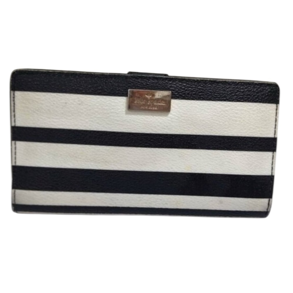 Kate Spade Hyde Lane Black White Striped Stacy Wallet Leather Bi Fold Clutch